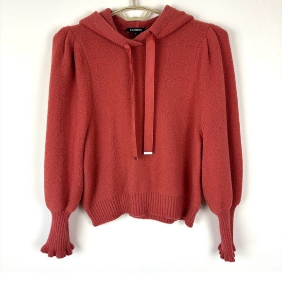 Express Sweaters - Express Hoodie Sweater puff sleeve Medium dusty rose pink cozy